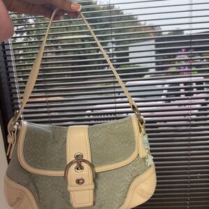 Coach Cream and Green Shoulder Bag